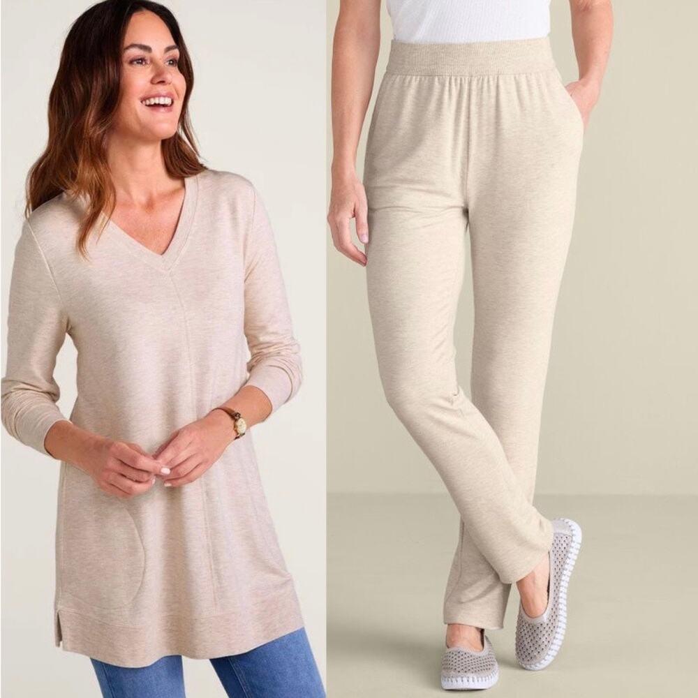 Soft Surroundings Siesta Soft Tunic &Pull On Pants Sz Medium Oatmeal Heather NWT